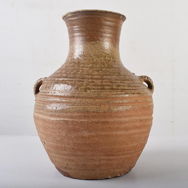 中国　褐釉　双耳壷　時代箱付　V　R8590B