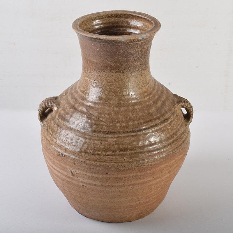 中国　褐釉　双耳壷　時代箱付　V　R8590B