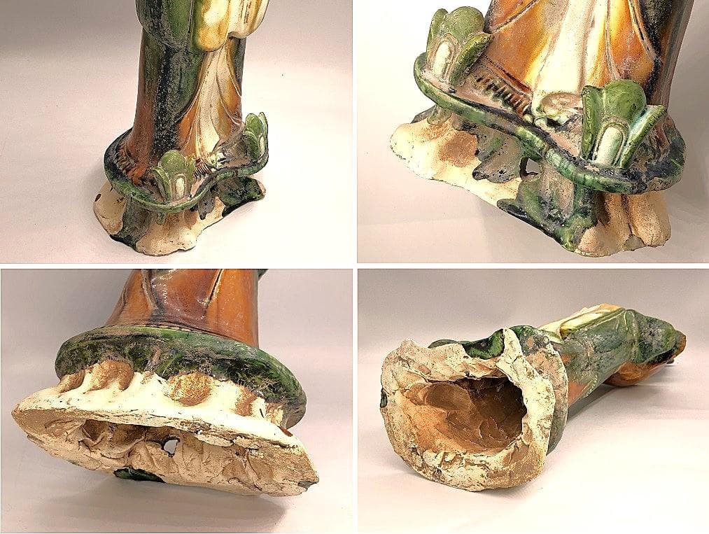 【 三彩人物俑 】 17～18世紀　大型陶俑　美品　56ｃｍ　誂え箱付き