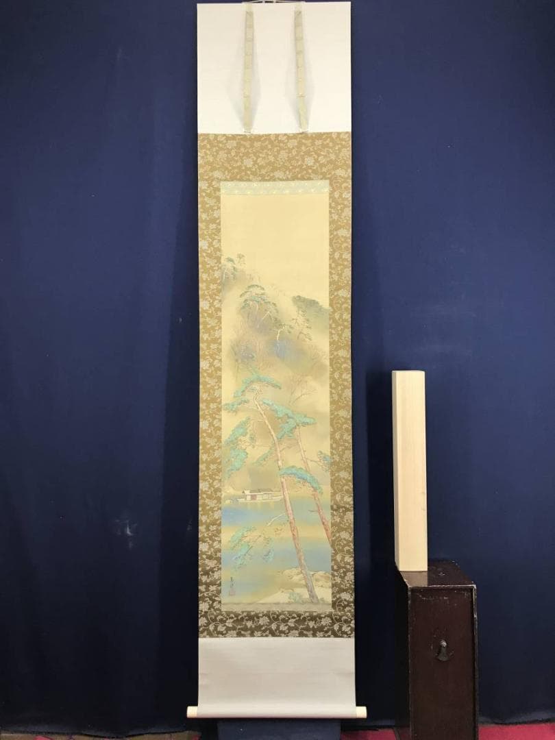 真作/池田遙邨/山水図/嵐峡/嵐山/遊覧船/掛軸/名家伝来/AE-120