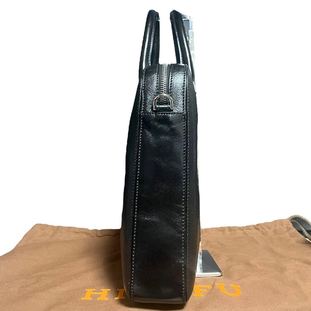 【未使用✨】ヒロフ Hロゴ ビジネスバッグ ハンドバッグ シボ革 レザー 黒色