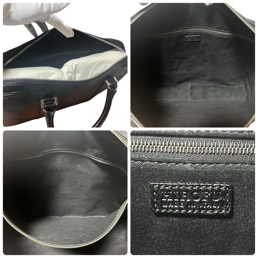 【未使用✨】ヒロフ Hロゴ ビジネスバッグ ハンドバッグ シボ革 レザー 黒色