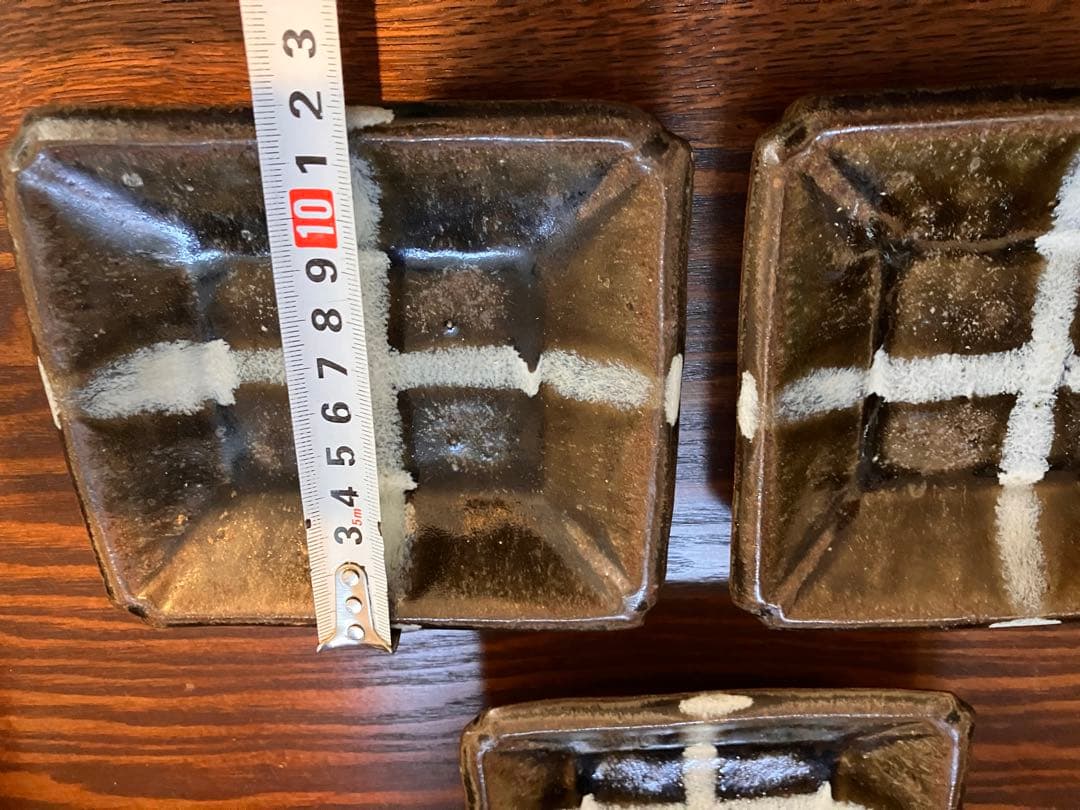 生田和孝丹波焼 緑釉四方角小皿3客 河井寛次郎 弟子 民藝　民芸