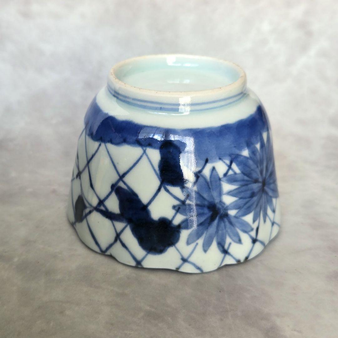 古伊万里　染付　向付　網手　菊花　蕎麦　猪口　江戸　骨董　金継ぎ　アンティーク