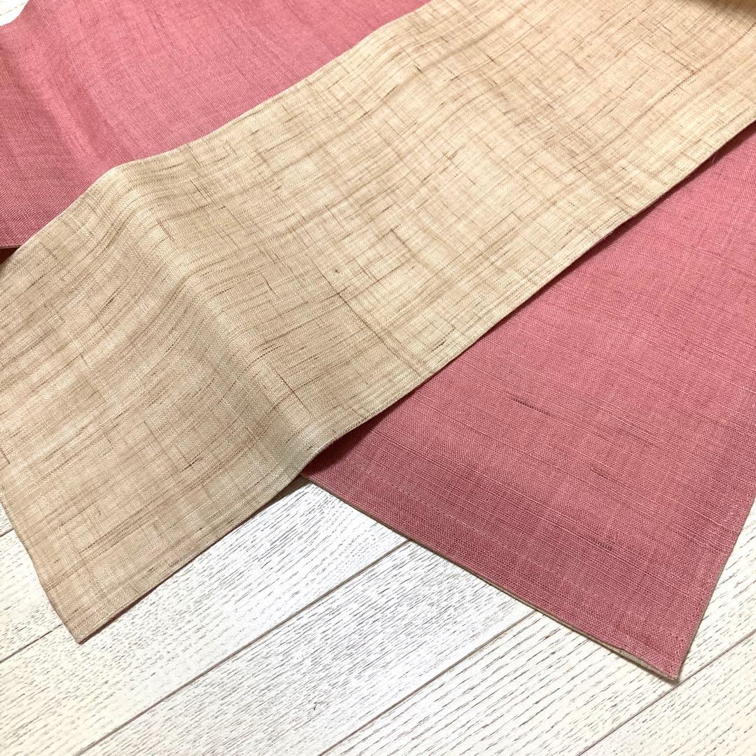 高級　レア　新品　ツモリチサト　渋い粋な感じ　半幅帯　ベージュ系　くすみピンク