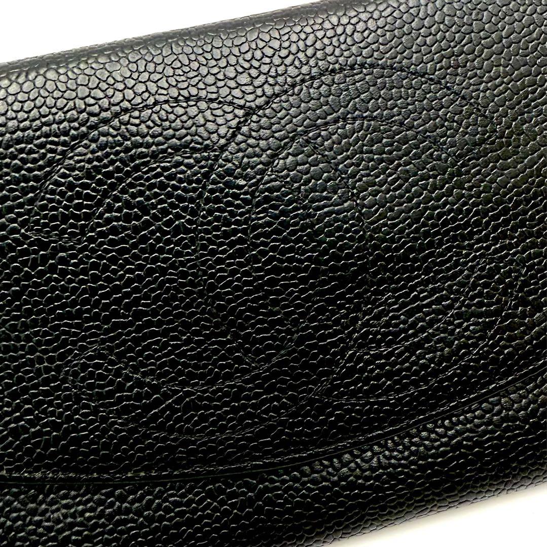 シャネル 二つ折り キャビアスキン デカココ 財布