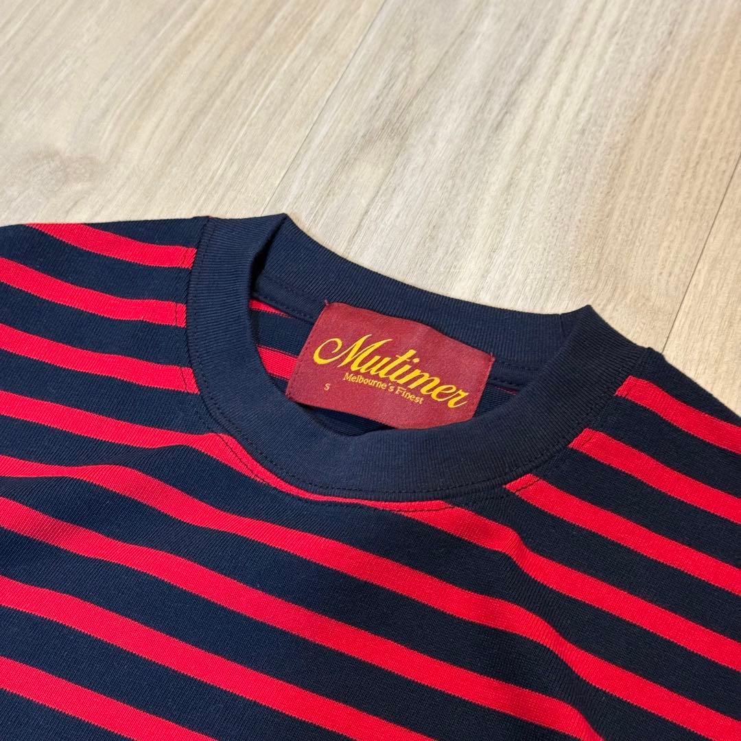 Mutimer ネイビー/レッド ストライプ Tシャツ S