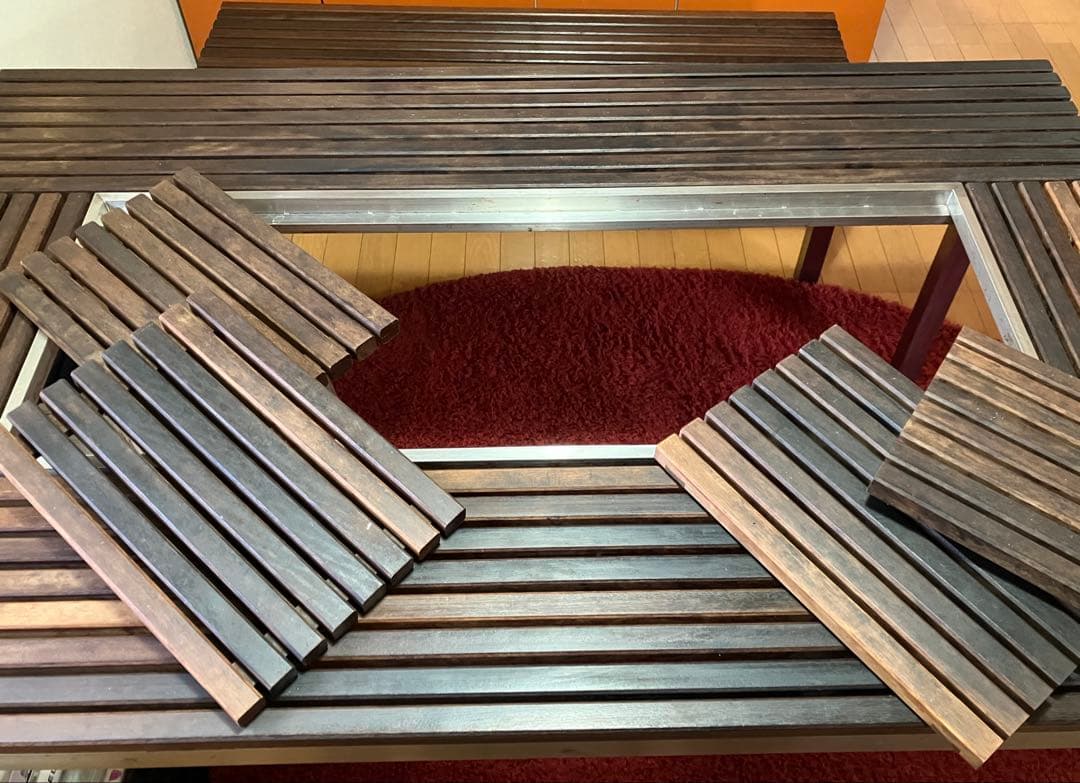 【手渡し限定】 Peak ガーデンテーブル・ウッドトップ2枚・ベンチ2脚