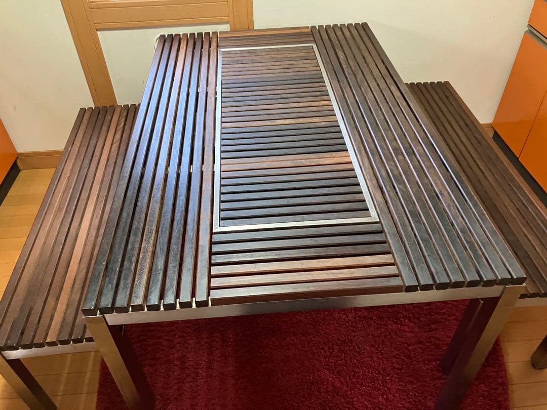 【手渡し限定】 Peak ガーデンテーブル・ウッドトップ2枚・ベンチ2脚