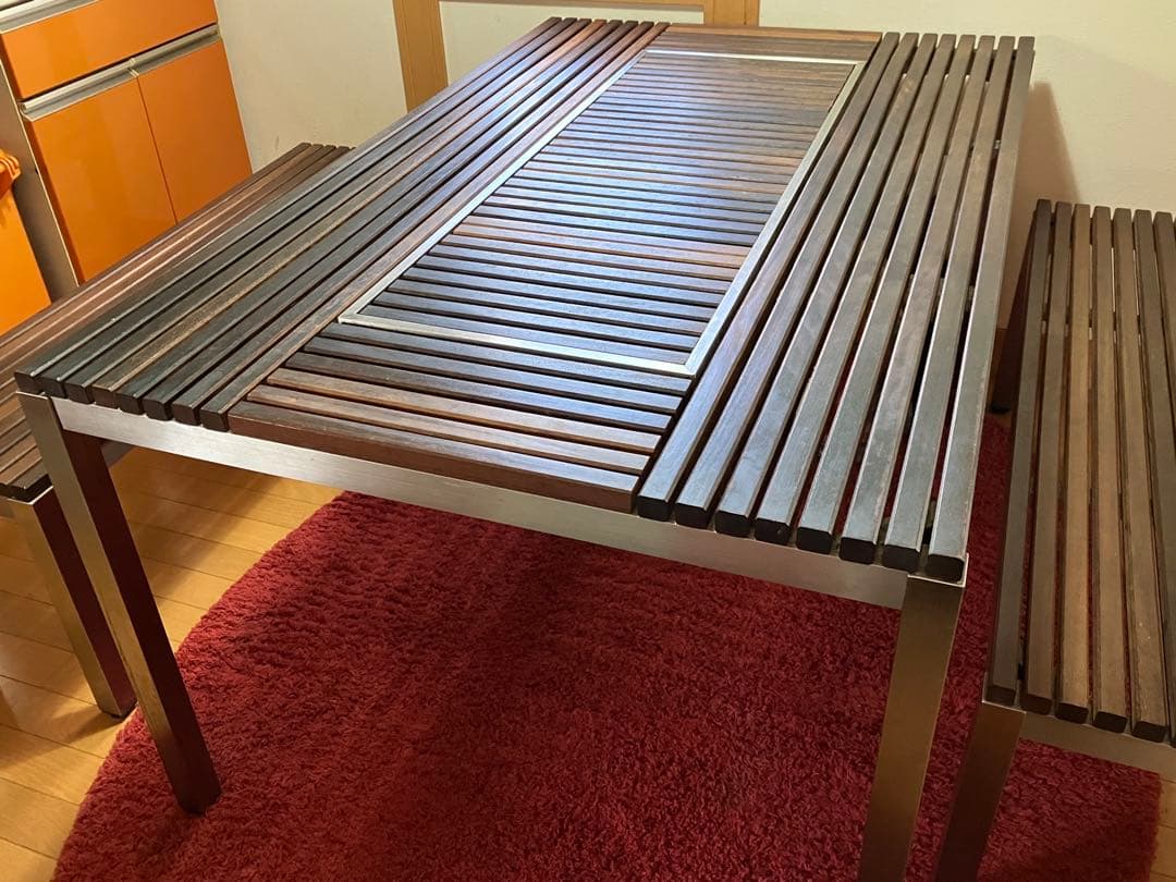 【手渡し限定】 Peak ガーデンテーブル・ウッドトップ2枚・ベンチ2脚