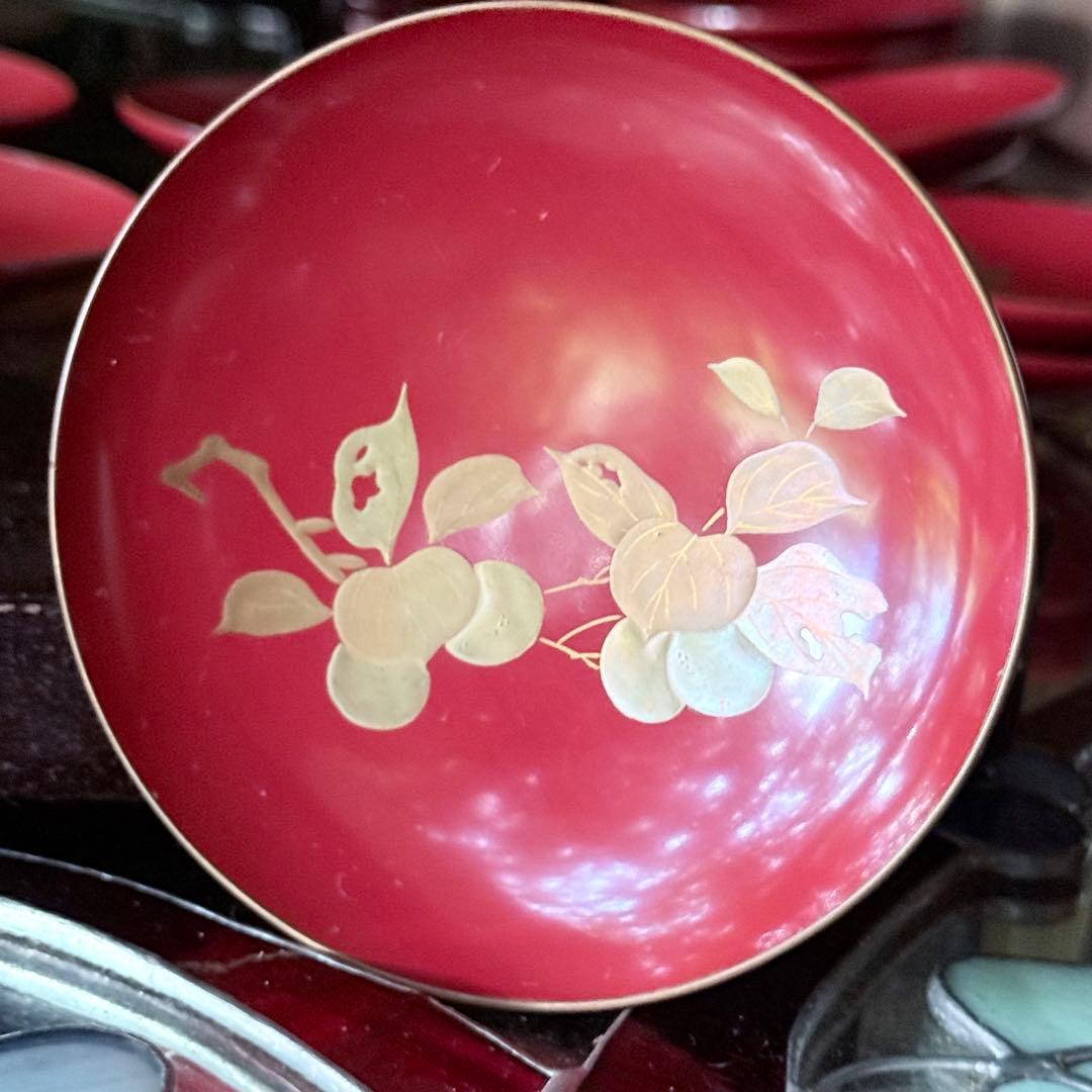 新春特別価格 ‼️高蒔絵『木の実』絵がわり引盃18客➕1プレゼント桐箱入茶道具