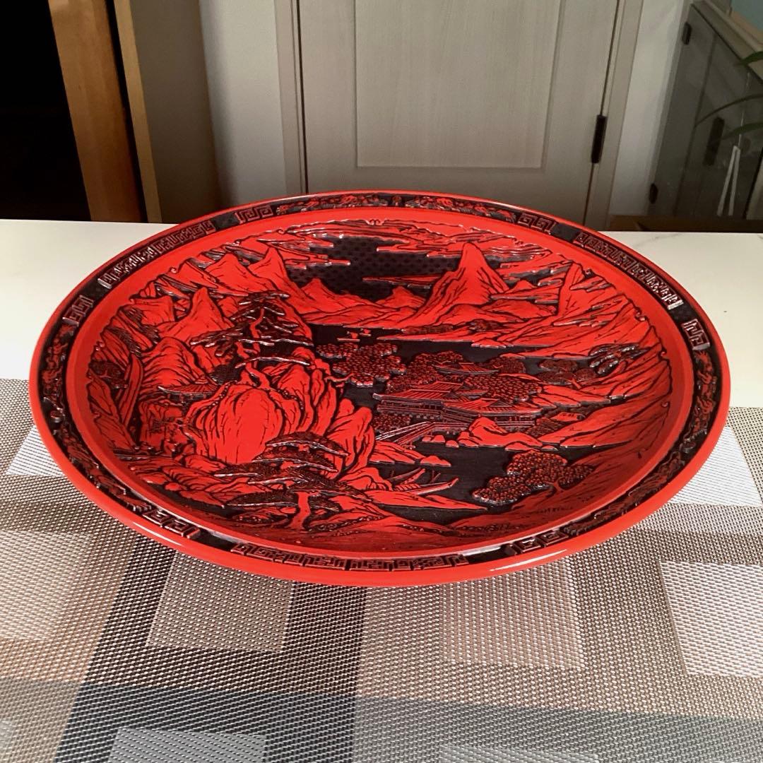 『暮らしのうー特価』　堆朱　大皿　飾り皿　皿立て付き　特大サイズ