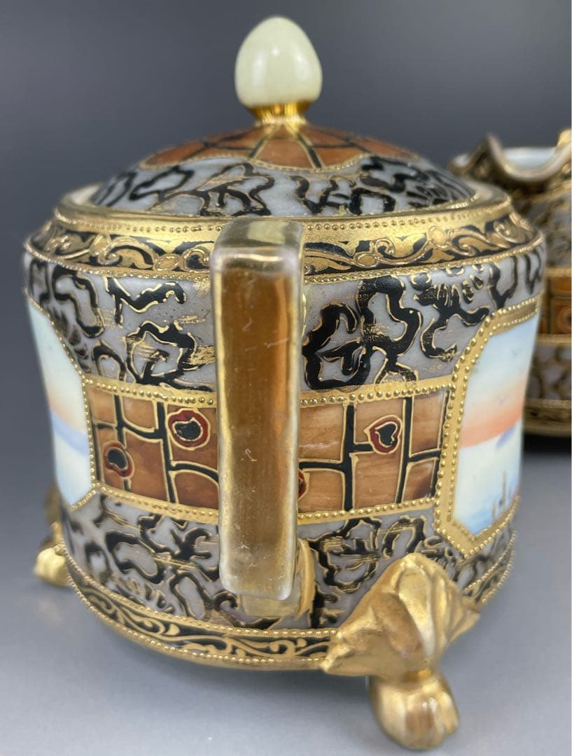 【希少】オールドノリタケ アールヌーボー様式 風景紋 シュガーボウル クリーマー