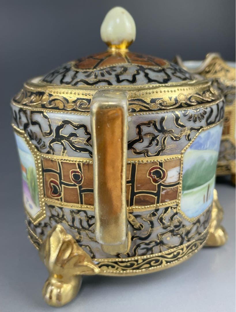 【希少】オールドノリタケ アールヌーボー様式 風景紋 シュガーボウル クリーマー