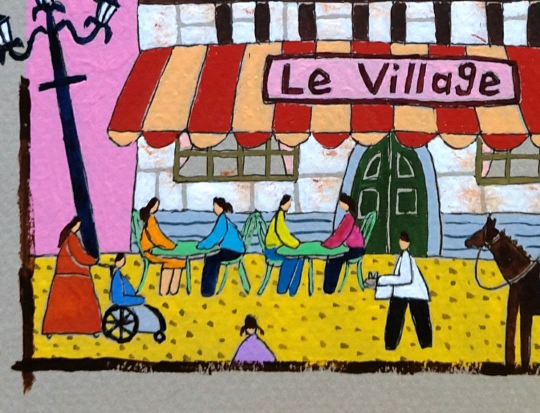 奥村ユズル　水彩画原画　ノルマンディーの小さなカフェ