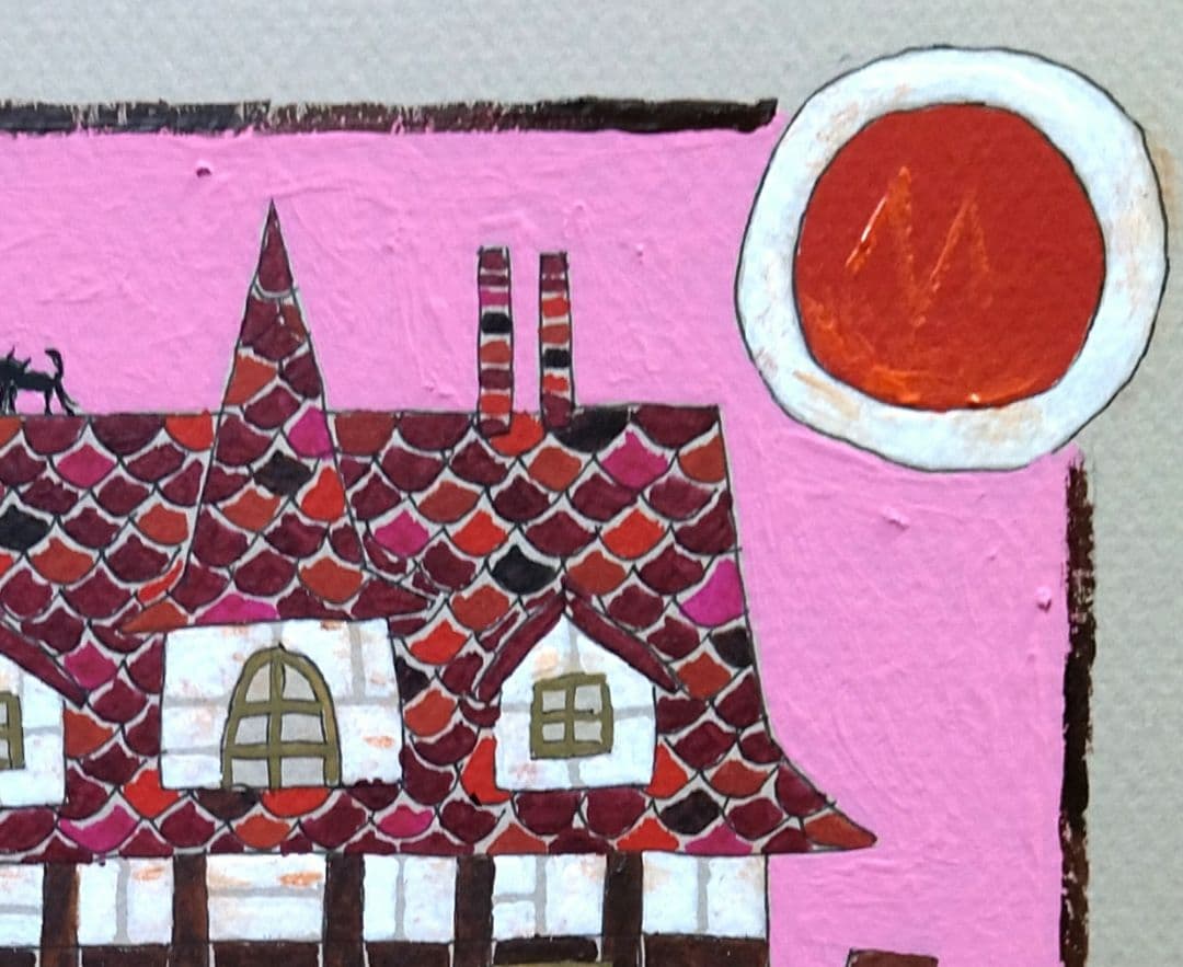 奥村ユズル　水彩画原画　ノルマンディーの小さなカフェ