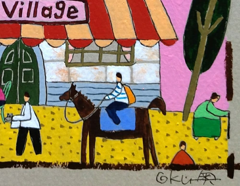 奥村ユズル　水彩画原画　ノルマンディーの小さなカフェ