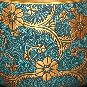 【故物・骨董】華麗なる技 二代仲田錦玉　九谷焼　茶道具 抹茶茶碗　渦打青粒唐草