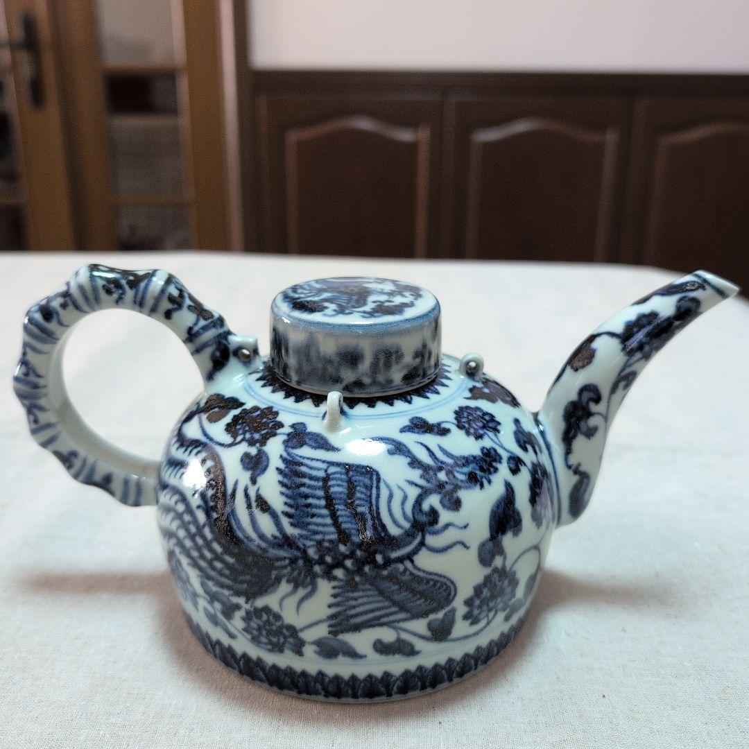 茶道具　染付水次　鳳凰　唐草紋