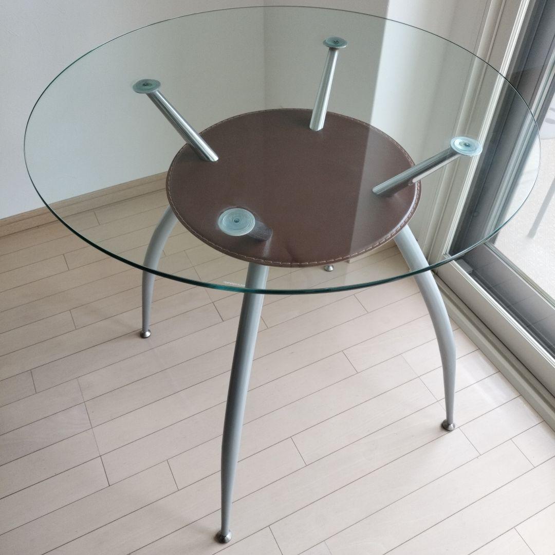 【テーブルのみ】ガラストップ　ダイニングテーブル　円形　ラウンド　ブラウン