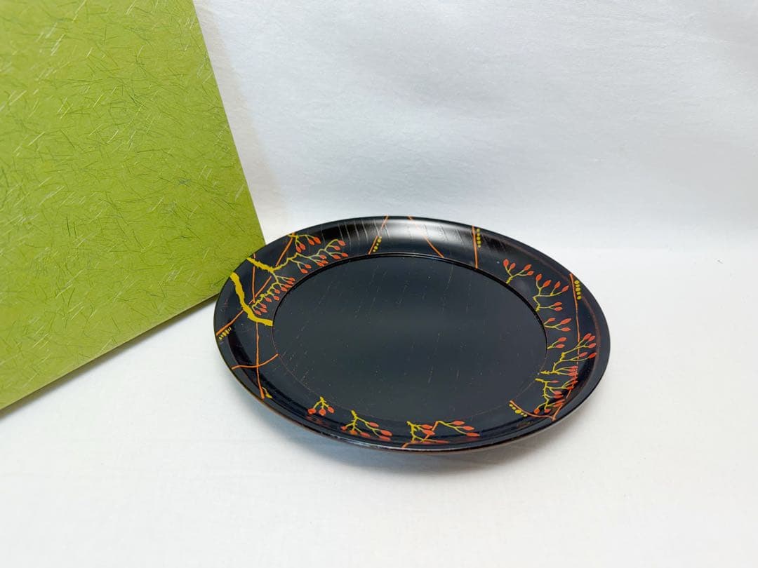 未使用 茶道具 木製漆器 飛騨春慶塗 丸盆 欅 小判形盆 等4点まとめて 元箱