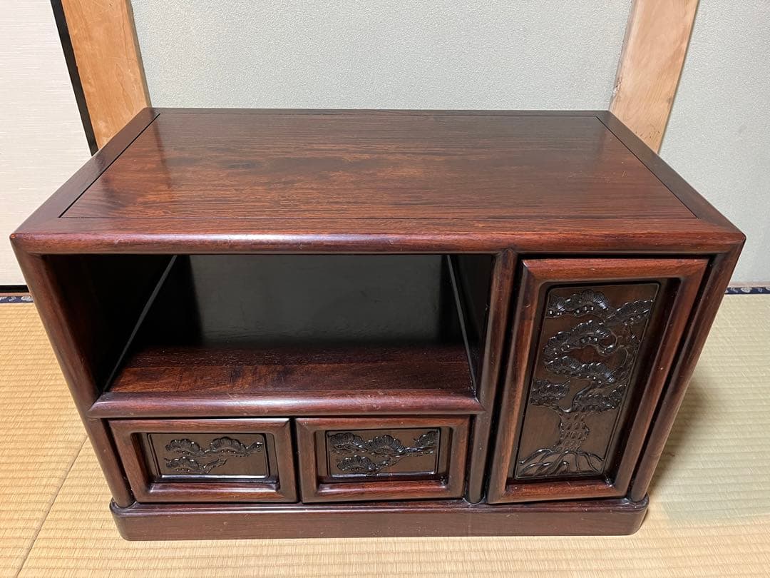 K186 唐木家具　彫刻　茶棚　アンティーク