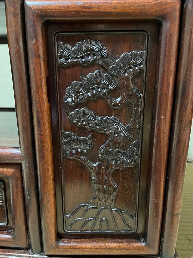 K186 唐木家具　彫刻　茶棚　アンティーク