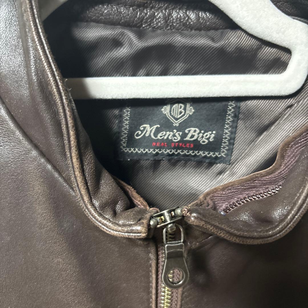 ダークブラウン シングルライダースジャケット