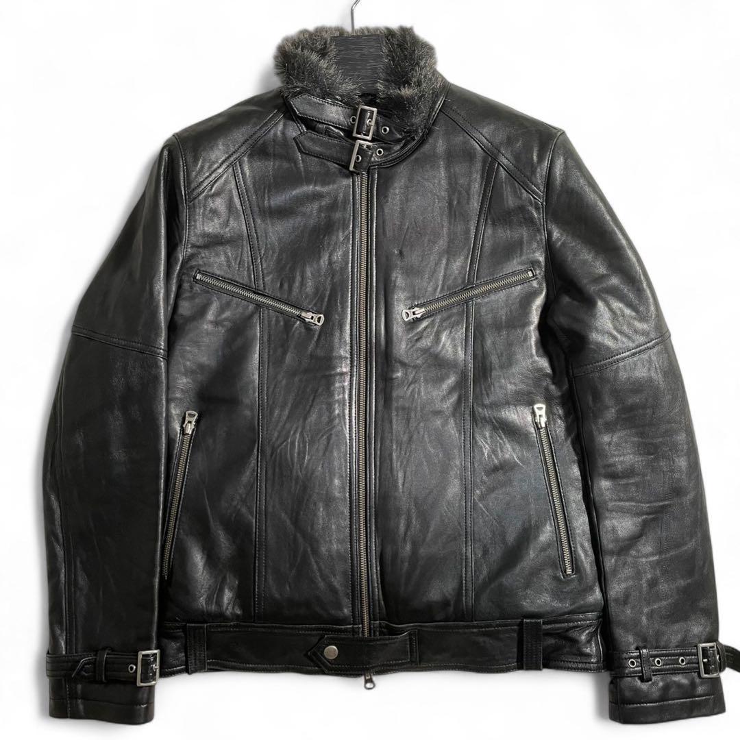 y2k 00s レザージャケット ムートン ライダース 羊皮 裏ファー B-3系