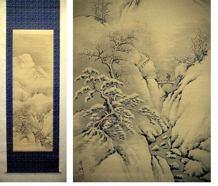 ♥掛軸　雪景図　原田 芳洲 　掛け軸　骨董品