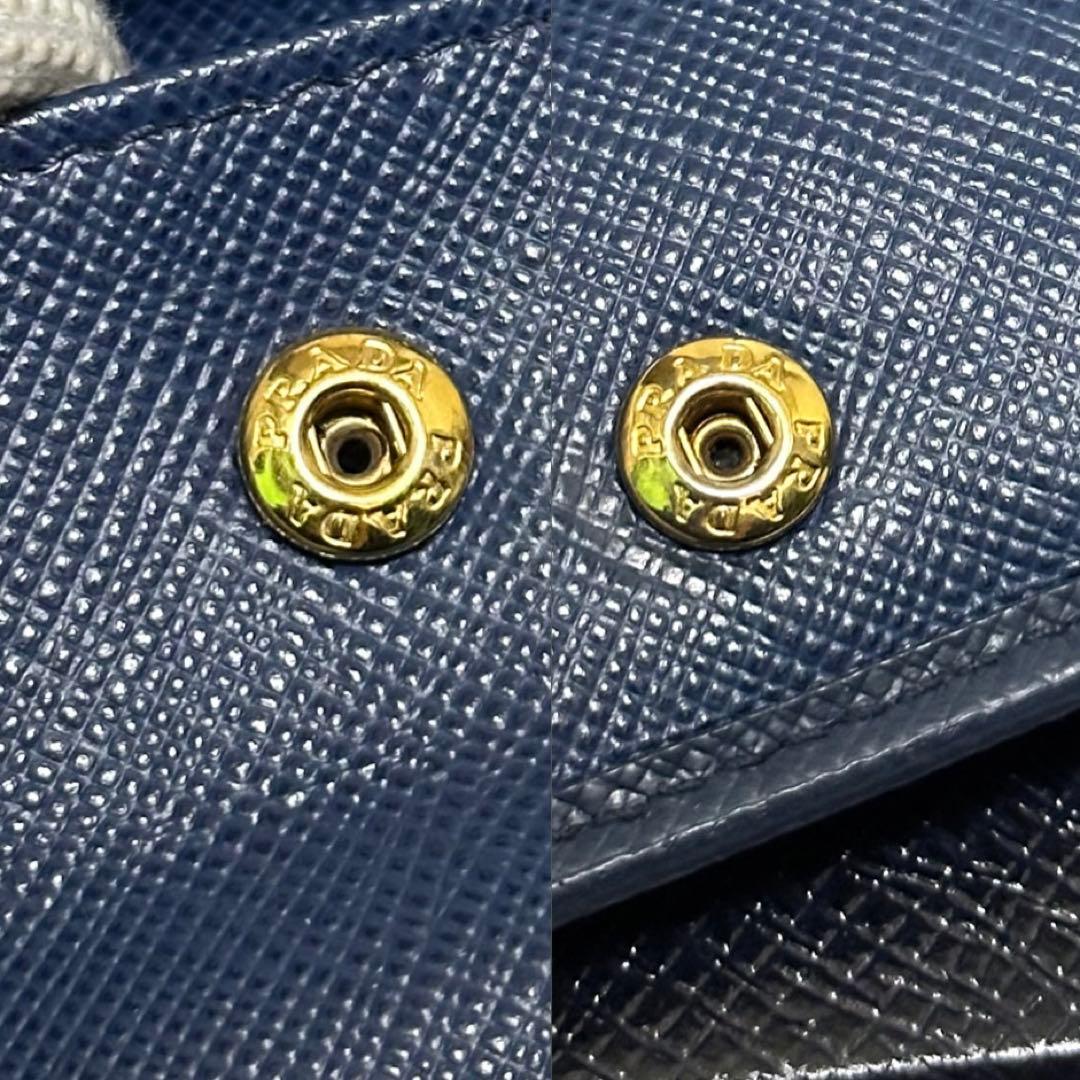 PRADA プラダ　折り財布　ゴールドロゴ　ブルー　サフィアーノレザー