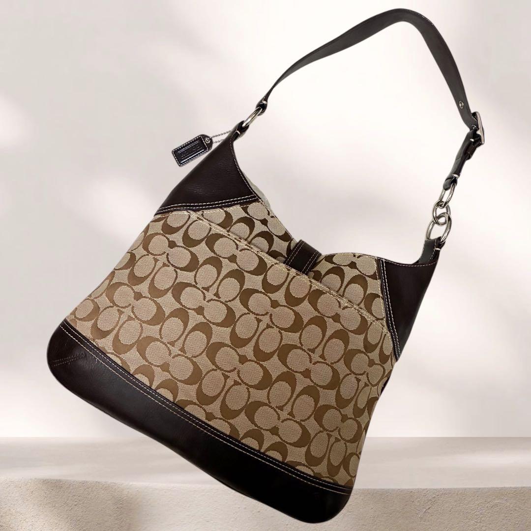 美品 COACH コーチ ワンショルダー バッグ シグネチャー ジャッキー 茶