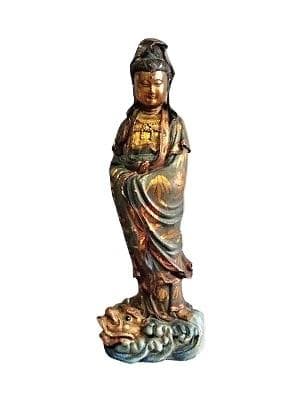 【 明治龍乗観音（騎龍観音) 】　49.8ｃｍ　金彩色絵真鍮像