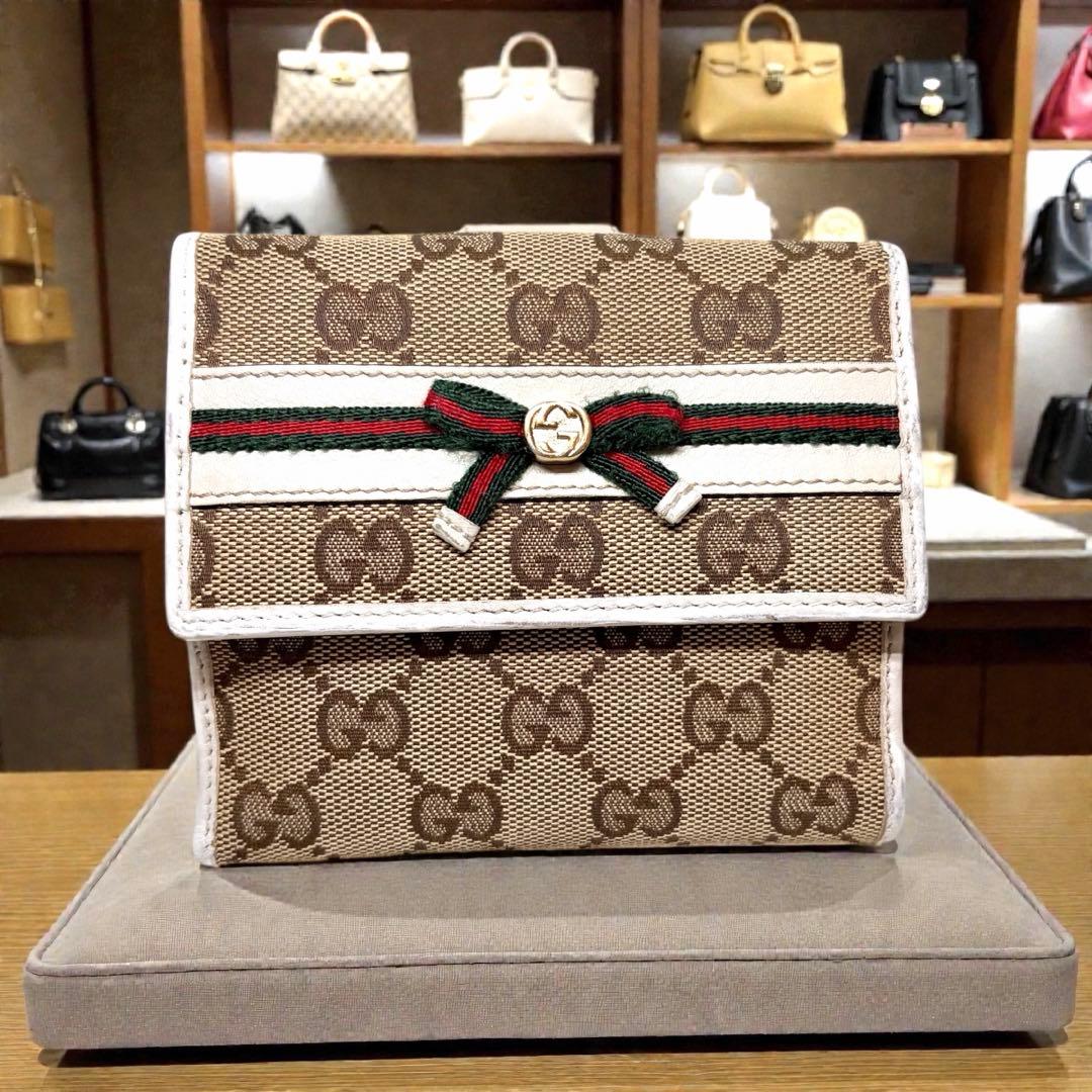 美品　GUCCI グッチ ヴィンテージ シェリーリボン 折り財布 GG柄 箱付