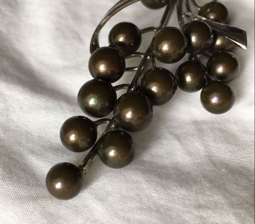 ビンテージ　黒真珠　シルバー　ブローチ　SILVER　ブラックパール