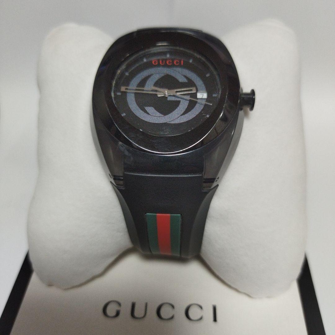 訳あり品 GUCCI グッチ SYNC シンク メンズ腕時計 黒ラバーベルト