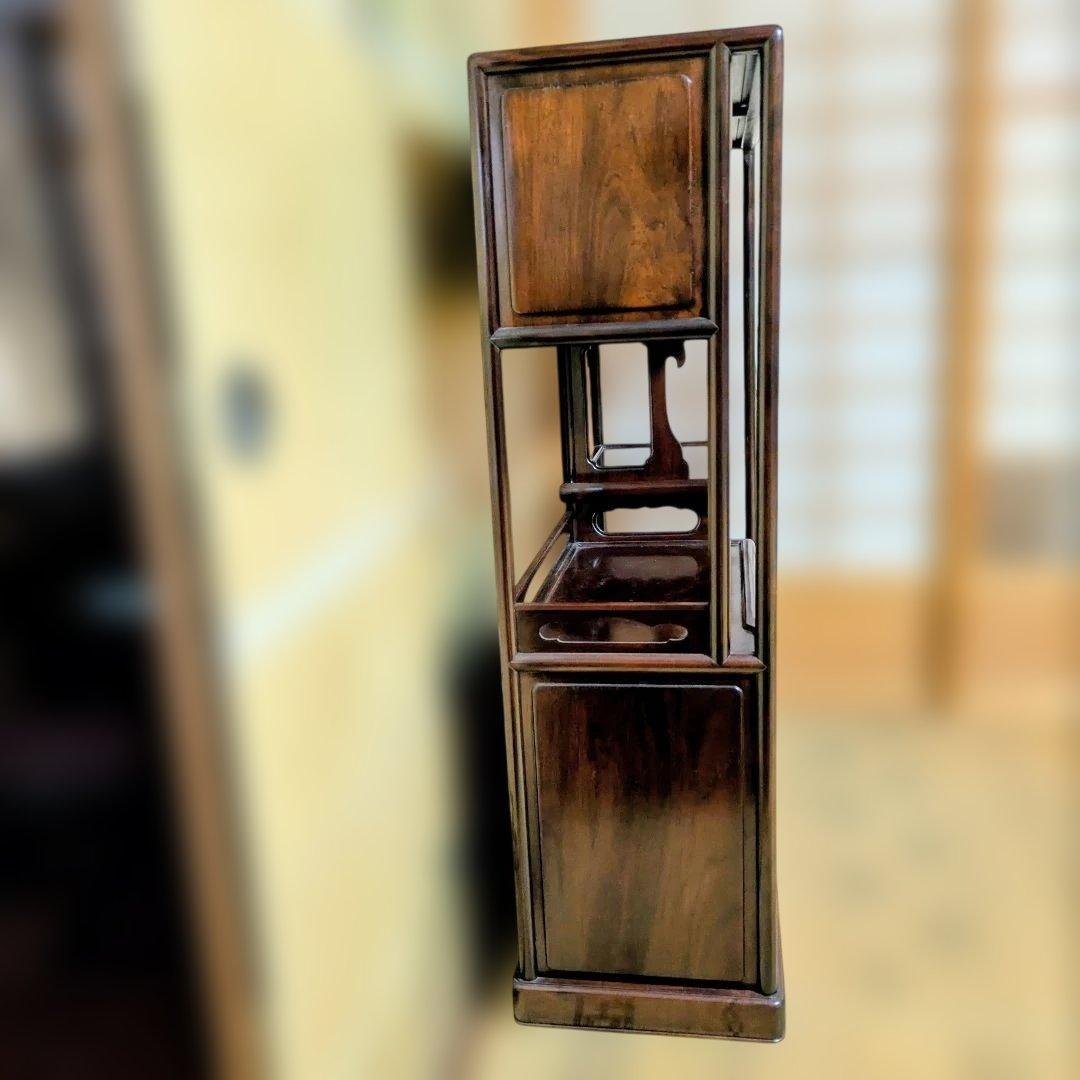 紫檀 違棚 飾棚 茶道具 透かし彫り