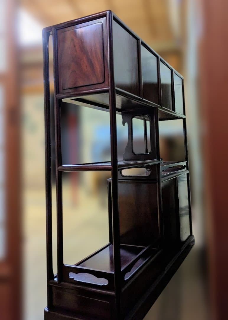 紫檀 違棚 飾棚 茶道具 透かし彫り