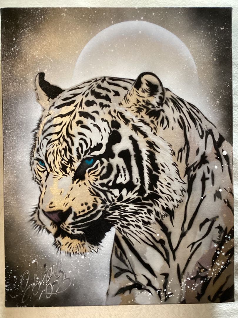 スプレーアートエデン　原画　F6キャンバス　ホワイトタイガー