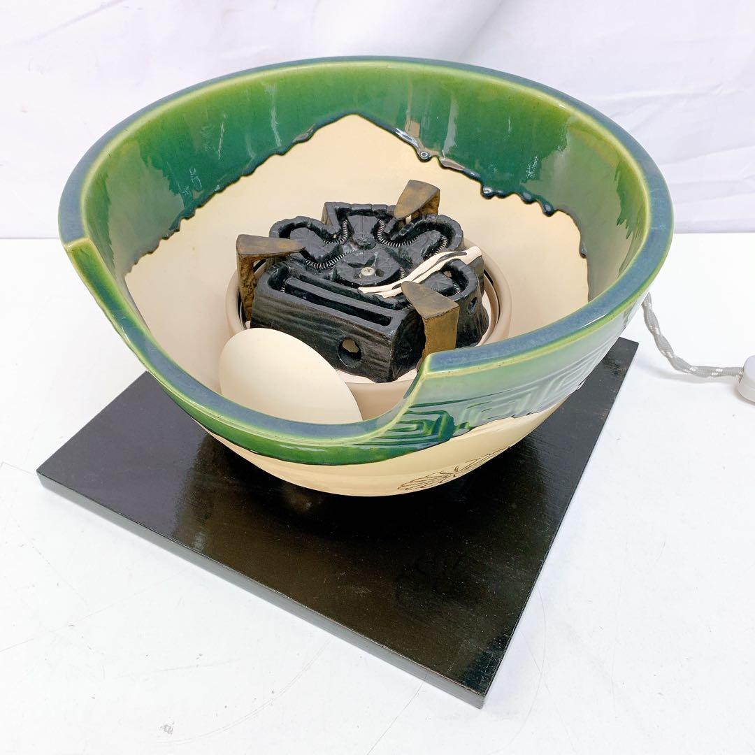 9D22 野々田製 電熱器付き織部紅鉢風炉 柿合わせ塗小板セット 茶釜 茶道具