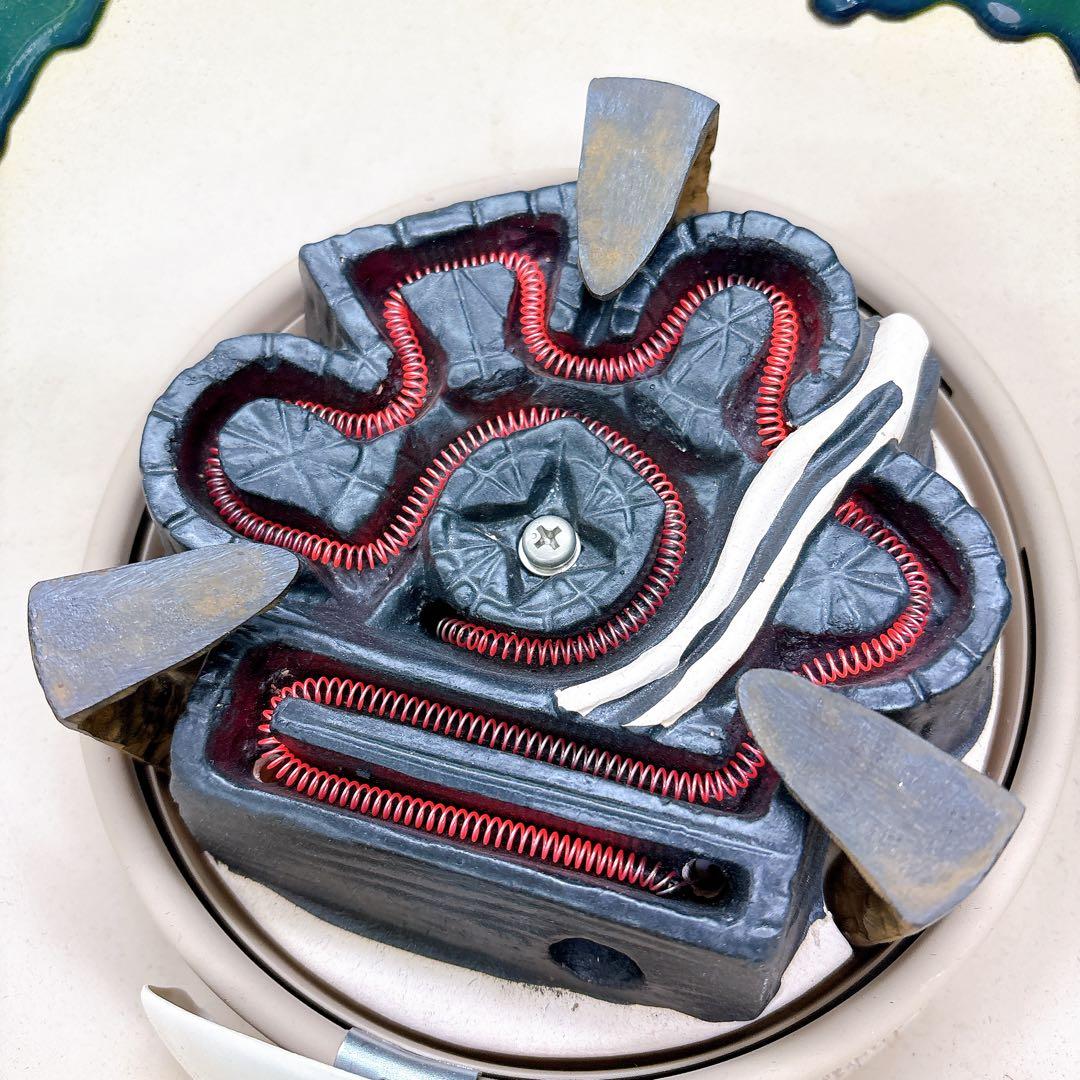 9D22 野々田製 電熱器付き織部紅鉢風炉 柿合わせ塗小板セット 茶釜 茶道具