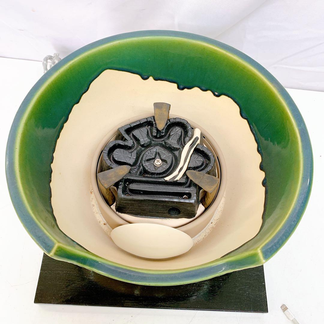 9D22 野々田製 電熱器付き織部紅鉢風炉 柿合わせ塗小板セット 茶釜 茶道具