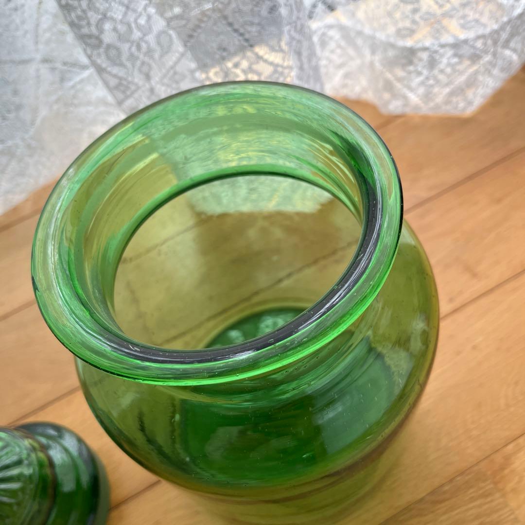 昭和レトロ ガラス瓶 ガラスポット 保存瓶 グリーン