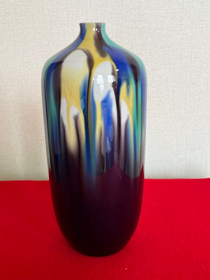 人間国宝 徳田八十吉 (正彦銘) 彩釉 壺 約26cm T251 共箱 陶歴