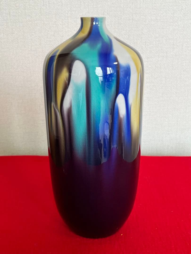 人間国宝 徳田八十吉 (正彦銘) 彩釉 壺 約26cm T251 共箱 陶歴