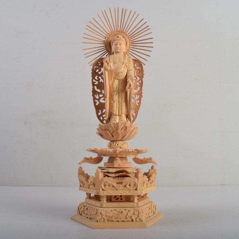 仏教美術　柘植彫刻　西立弥陀像　仏像　華鬘台　C　8845