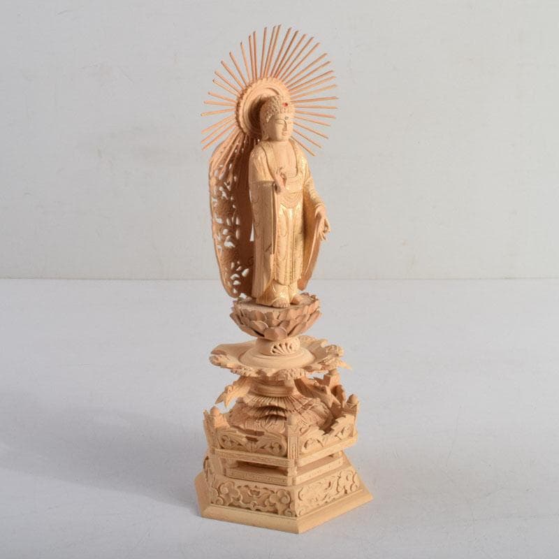 仏教美術　柘植彫刻　西立弥陀像　仏像　華鬘台　C　8845