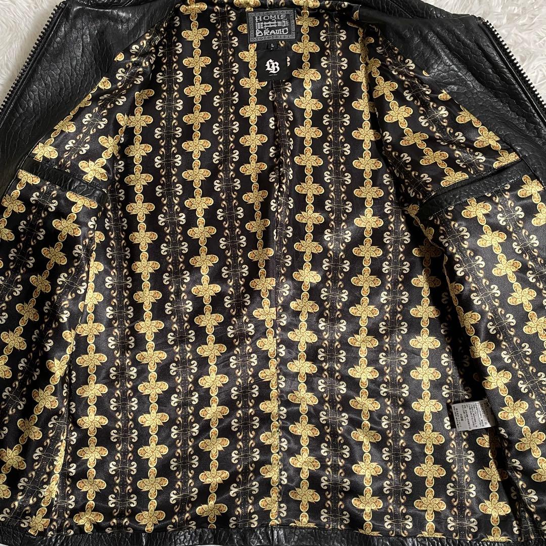 ホーミーケイ リバティーウォーク レザージャケット 裏地総柄 エンボス加工