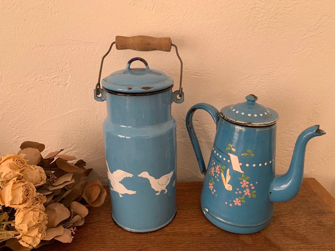 フランス　蚤の市　ホーロー　ポット　ブロカント