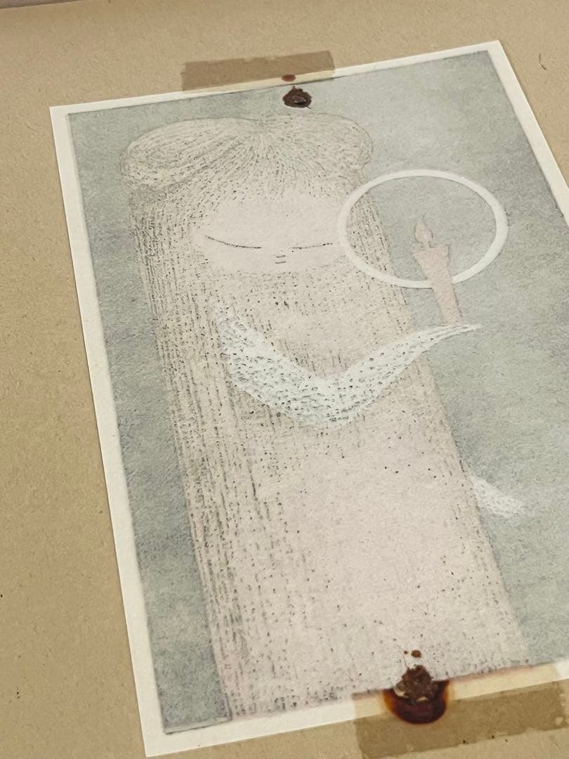 河野薫 版画 赤いローソク 額寸約縦27.5cm× 横22.5cm